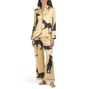 DALIA MACPHEE BLACK/GOLD Satin Sphinx Pajama Set